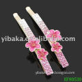 Lovely pink rhinestone plated delicate slim hair pin barrette types for fashion girl HF80530